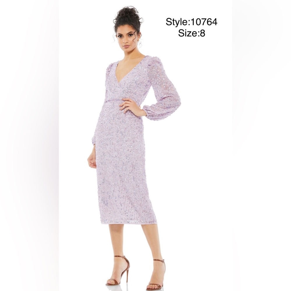 Wrap over neck long sleeve midi dress